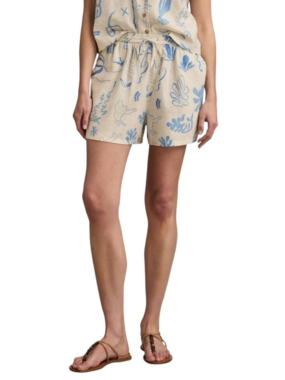 NWOT Lucky Brand Beach Linen Shorts Blue Coral Print M MSRP $70